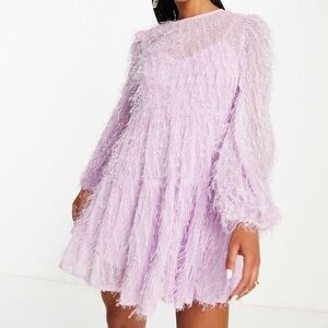 ASOS DESIGN Lilac Purple Fluffy Tiered Mini Dress